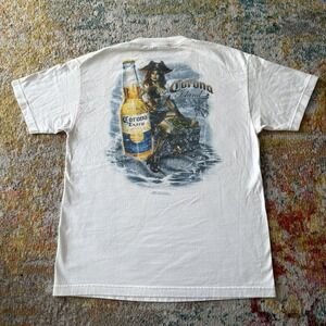 Vintage 2005 Corona Extra Pirate Island T-Shirt Large White Graphic Beer Tee
